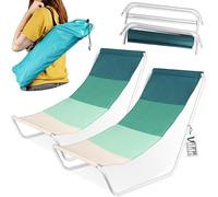 Vilde - Lettino da giardino pieghevole - Lettino da spiaggia leggero - Sedia da spiaggia portatile - Set da 2 pezzi - Verde