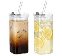 Vilde Set di 2 bicchieri in vetro con coperchio e cannuccia, 340 ml