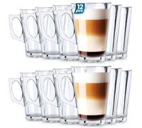 Vilde Set di bicchieri da 12 pezzi con manico, bicchieri da acqua da 255 ml, robusti e lavabili in lavastoviglie, vetro trasparente per bevande calde/fredde, ideali per la casa e la ristorazione