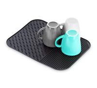 Vilde Tappetino scolapiatti in silicone - 34 x 26,5 cm - Antiscivolo e resistente al calore - Con scanalature di drenaggio dell'acqua - Tappetino per asciugare piatti, bicchieri e posate - nero