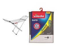 Vileda Aluminium 100 Stendibiancheria a Cavalletto in Alluminio, con Ali Laterali & 142473 Rapid Copriasse da Stiro Universale, in Cotone e Alluminio, Termoriflettente, con Fermacorda