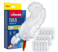 Vileda Flex&Catch kit catturapolvere con manico corto e 15 ricambi | Cattura fino a 3 volte più polvere rispetto ai piumini tradizionali | Gancio per fissare il piumino