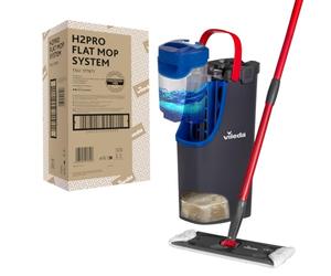 Vileda H2PrO Flat Mop sistema lavapavimenti a piastra piatta, con secchio lavapavimenti a doppia serbatoio, separa acqua pulita e sporca, 1,2 L per 60 m², compatto e salvaspazio, uso con una mano