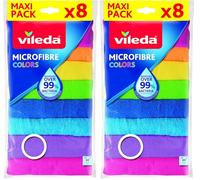 Vileda Microfibre Colors, Panni in Microfibra, Lavabili in Lavatrice, Riutilizzabili, Multicolore, 30x 30 cm, 8 Pezzi (Confezione da 2)