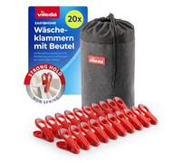 Vileda Mollette da Bucato Set 20 con Sacchetto - Senza Molla Metallo | Set da 20 con sacchetto da appendere, senza molla in metallo, presa morbida in TPR, resistenti a UV e gelo