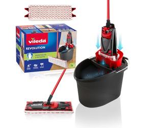 Vileda Nuovo Revolution Box, Sistema lavapavimenti con Secchio Strizzatore e Piastra Piatta con Panno 2in1 in Microfibra, Manico 3 pezzi, ideale per tutti i pavimenti,