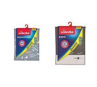 Vileda Premium 2 in 1 Copriasse da Stiro con Superficie Rivestita di Alluminio, 3 Strati & Rapid Copriasse da Stiro Universale, in Cotone e Alluminio, Termoriflettente con Fermacorda, Grigio