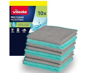Vileda ProClean Multipack 10 Panni in Microfibra | Enzimi Attivi per Igiene Prolungata | Elevato potere pulente | Eccezionale Assorbenza | Lavabili in lavatrice | Turchese Grigio | Confezione da 10