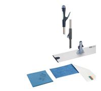 Vileda Professional Spray Pro Inox Kit, Sistema lavapavimenti con manico spray ergonomico e grilletto, 1 Telaio Express Pro 40 cm, 2 Mop Express Blu, 5 Panni Microfibra TNT