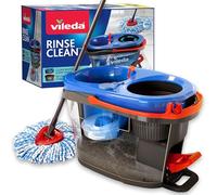 Vileda RinseClean Spin Mop System, separa l'acqua pulita e sporca, strizzatura senza sforzo, set di mocio e secchio in microfibra