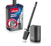 Vileda Scopino WC in Silicone con Supporto da Parete - Spazzola Bagno con Testa Flessibile e Manico in Acciaio Inox - 2 Zone di Pulizia, Asciugatura Rapida, Igienico, Grigio