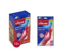 Vileda Sensitive Easy Fit, tg. S, 12 Paia di Guanti casalinghi in Nitrile, Senza Lattice né polveri, Massima sensibilità e Comfort, Facili da Indossare, Rosa - Taglia Piccola