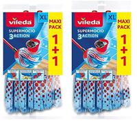 Vileda, SuperMocio 3 Action, confezione da 4, testa di ricambio per mocio, in microfibra, blu