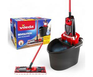 Vileda Supermocio Revolution completo di secchio con strizzatore e spazzolone con panno microfibra Sistema box