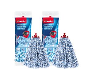 Vileda SuperMocio - Ricambio per mocio in Microfibra e Cotone, Confezione da 2 Pezzi SuperMocio in Microfibra e Cotone, Adatto a Tutti i mocio SuperMocio, Genuine Mop Head, Bianco, 18 x 10 x 37