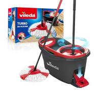Vileda Turbo Mop Easy Wring & Clean con Secchio a Pedale, Manico Telescopico 85-130 cm, Scopa con Tergicristallo Rotante, Mocio in Microfibra 2 in 1, Scopa a Pedale e Secchio, colore Grigio
