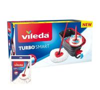 VILEDA Turbo Smart Bucket Set secchio a pedale da 3 pezzi e scopa triangolare in microfibra o più 1 ricambio extra, sistema di pulizia che include un secchio a pedale, scopa triangolare in microfibra