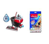Vileda Ultramat Turbo Sistema Lavapavimenti con Secchio, Strizzatore e Piastra, con 1 Panno in Microfibra, Nero/Rosso & Revolution Panno Ricambio 2 in 1 in Microfibra, Bianco