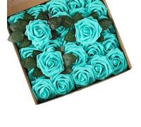 Vilgftyiet 25 rose artificiali in morbida schiuma per bouquet di nozze fai da te e decorazioni per feste, viola, blu, lavanda, blu navy, bianco, con 8 foglie bonus