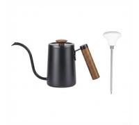 Vilgftyiet Bollitore a collo di cigno in acciaio inossidabile 304 per versare sopra il caffè, con manico in legno e termometro, beccuccio lungo 600 ml per una birra precisa (600 ml nero + bianco)