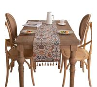 Vilgftyiet Botanical Floral Jacquard Tavolo per runner con doppio strato in poliestere misto cotone, elegante design ispirato al giardino con gazze e fiori, marrone caffè e frangia color terra per