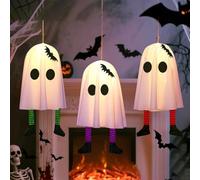 Vilgftyiet Confezione da 3 decorazioni fantasma da appendere per Halloween con 3 modalità lampeggianti, spettro in tessuto incandescente per cortile all'aperto e feste al coperto, verde/rosso