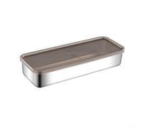 Vilgftyiet Contenitore multiuso in acciaio inox con coperchio in plastica, organizer da cucina, per conservare formaggi, carne, salumi, frigorifero (26,5 x 10 x 4,6 cm)