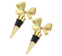 Vilgftyiet Eleganti tappi per vino con fiocco, 2 pezzi, in lega di zinco oro o argento e resina, decorazione per feste festive, per cucina, bar, eleganti per gli amici (oro)