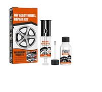 Vilgftyiet Kit di riparazione graffi per cerchi in lega per auto, 25 ml colla di riparazione + 10 ml di vernice argento, include raschietto, carta vetrata, spazzole e guanti per danni da marciapiede
