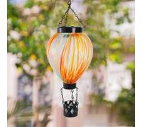 Vilgftyiet Lanterna a energia solare a forma di mongolfiera con corpo in vetro e catena in metallo, decorazione per esterni, giardino, patio, 40 x 13 cm, lampada a sospensione resistente alle