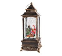 Vilgftyiet Lanterna musicale natalizia con neve e scena di Babbo Natale, effetto nevicata glitterata, USB e alimentato a batteria, decorazione natalizia in resina acrilica dorata, 8 x 8 x 20 cm
