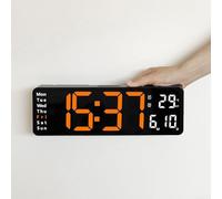Vilgftyiet Orologio da parete digitale con visualizzazione della temperatura e della data, grande schermo a LED sveglia con conto alla rovescia in avanti, funzione di memoria di spegnimento per casa
