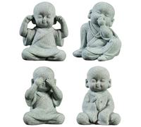 Vilgftyiet Set di 4 ornamenti da giardino in resina a forma di piccolo monaco per bonsai, rocce e fiabe, mini statua di Buddha per vaso di fiori, acquario, uso interno ed esterno