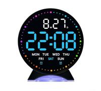 Vilgftyiet Sveglia digitale a LED con luce ambientale multicolore, display completo per ora, data, giorno, luminosità regolabile, modalità sonno, salto secondi, decorazione comodino (A)