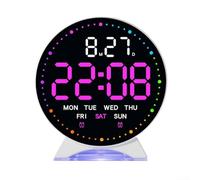 Vilgftyiet Sveglia digitale a LED con luce ambientale multicolore, display completo per ora, data, giorno, luminosità regolabile, modalità sonno, salto secondi, decorazione per comodino (G)