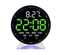 Vilgftyiet Sveglia digitale a LED con luce ambientale multicolore, display completo per ora, data, giorno, luminosità regolabile, modalità sonno, salto secondi, decorazione comodino (F)