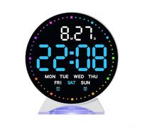 Vilgftyiet Sveglia digitale a LED con luce ambientale multicolore, display completo per ora, data, giorno, luminosità regolabile, modalità sonno, salto secondi, decorazione comodino (E)