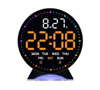 Vilgftyiet Sveglia digitale a LED con luce ambientale multicolore, display completo per ora, data, giorno, luminosità regolabile, modalità sonno, salto secondi, decorazione comodino (D)