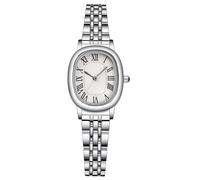 VILKFY Orologio alla moda da donna, ovale, con numeri romani, impermeabile, analogico, al quarzo, strumento di regolazione incluso, Argento Bianco, Moda