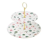 Villa Altachiara Alzata 2 Piani Fantasia del Natale in Porcellana New Bone China Ø 27x23 cm - Alzata per Dolci con Decorazioni Natalizie, Elegante Idea Regalo per la Tavola delle Feste