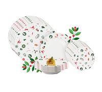 Villa Altachiara Piatti Natalizi, Servizio da 6 Persone, Piatti Natale in Porcellana New Bone China, 18 Pezzi Decorati con Fantasie Natalizie - Idea Regalo Natale per la Tavola delle Feste