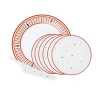 Villa Altachiara Piatti Natalizi, Servizio da 6 Persone, Piatti Natale, Set per Dolce in Porcellana, 8 Pezzi con Piatto Grande e Paletta per Servire - Idea Regalo Natale per la Tavola delle Feste