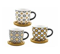 Villa Altachiara Set 6 Tazze da Caffè con Piattino in Porcellana New Bone China, Design Naturale con Decori Alveare, Ideale per Colazione e Tè