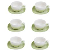 Villa Altachiara Set 6 Tazze Da Caffè Con Piattino Verde In New Bone China, Elegante E Fresco Per Colazione, Tè E Cappuccino, Linea: Primavera