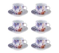 Villa Altachiara Set 6 Tazze da Caffè in Porcellana con Piattini, 80 ml, Decorazione Botanica Multicolor, Ideale per Occasioni Speciali e Uso Quotidiano, Linea Peonia