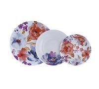 Villa Altachiara Set Piatti 6 Persone, Servizio Piatti 18 Pezzi, in Porcellana, Piatti Piani 25 cm + Piatti Fondi 29 cm + Piatti Frutta 22 cm, Moderni, Adatti a Microonde e Lavastoviglie, Linea Peonia