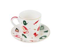 Villa Altachiara Tazzine Caffè, Set 6 Pezzi Fantasia del Natale in Porcellana con Piatto - Tazzine Caffè Particolari con Decorazioni Natalizie e Idea Regalo Natale per la Tavola delle Feste