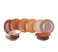 Servizio Piatti Set 6 posti tavola 18 pezzi LInea Baita Chocolate , in Gres colore Cioccolato marrone