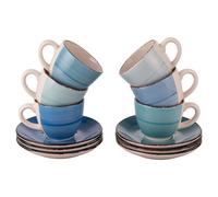 Villa d’Este Home Tivoli Set 6 tazzine caffè 90 ml con piattino in gres, Baita Acqua