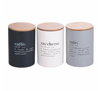 Villa d'Este Home Tivoli Set 3 barattoli caffè, zucchero e sale 750 ml in gres, coperchio in bambù, Victionary Light
